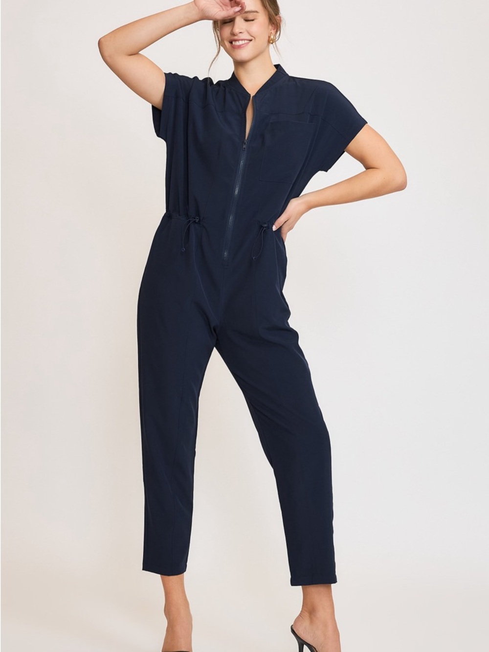 Umgee Zip-Front Short Sleeve Jumpsuit
